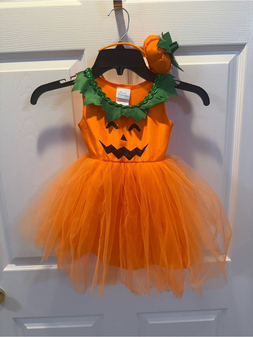 Orange Pumpkin Tutu Costume Dress with Leaf Collar and Headband